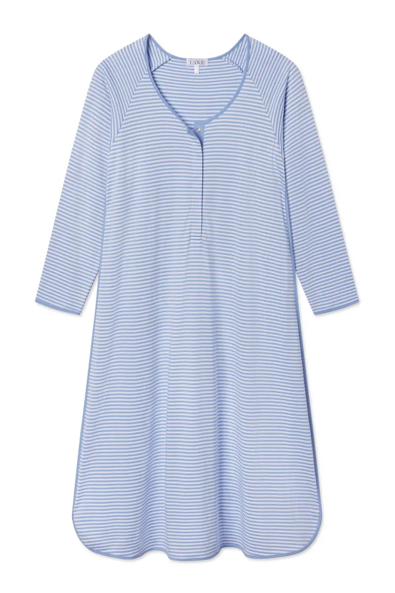 Pima Maternity Long Sleeve Nightgown In Hydrangea 1
