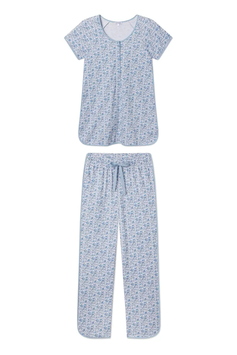 Pima Maternity Short-Long Set In Delft Blue Garden Floral 1