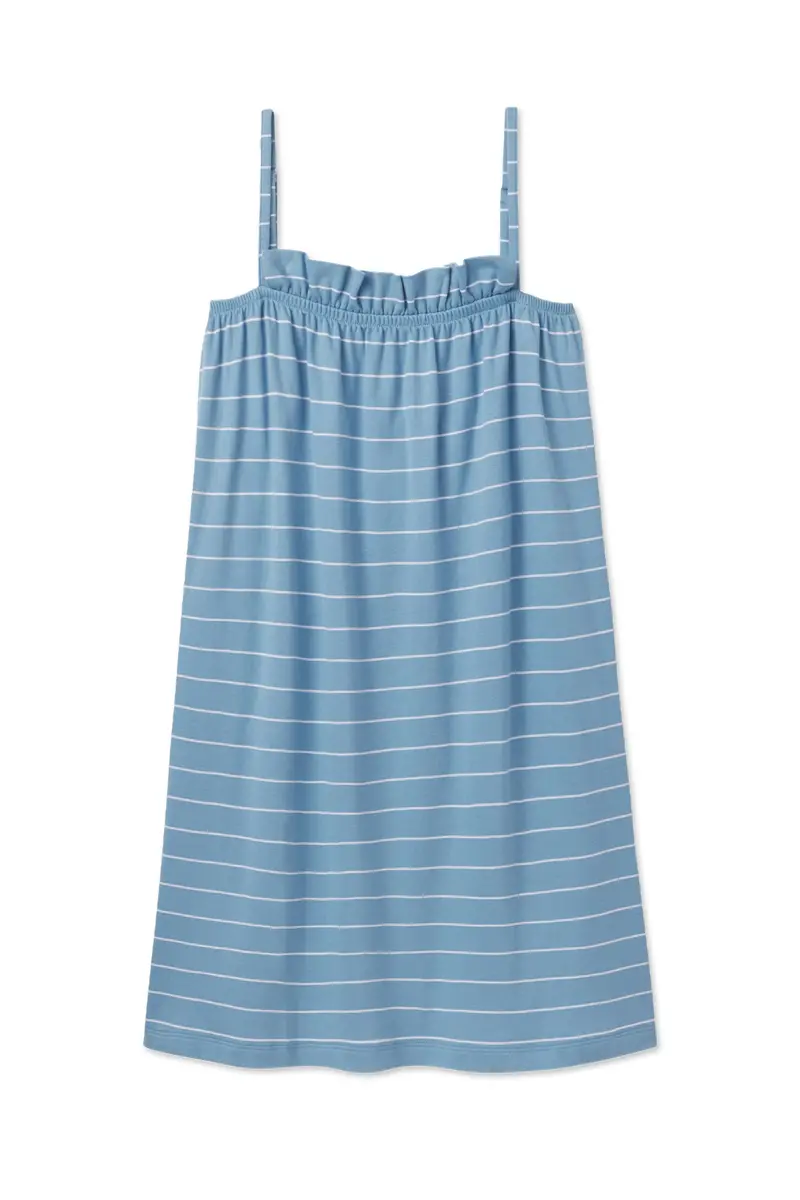 Pima Ruffle Nightgown In Serene Blue Boating Stripe 1