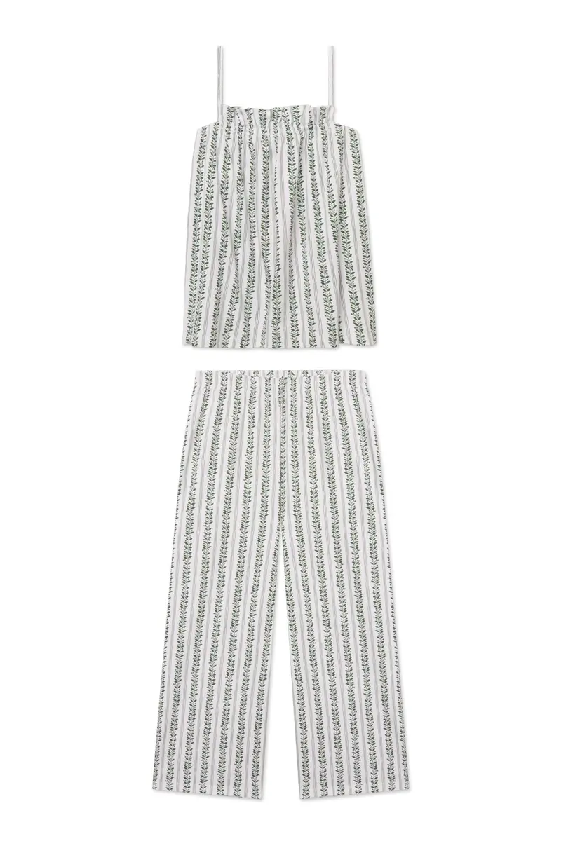 Pima Ruffle Pants Set In Eden Jasmine Vine 1