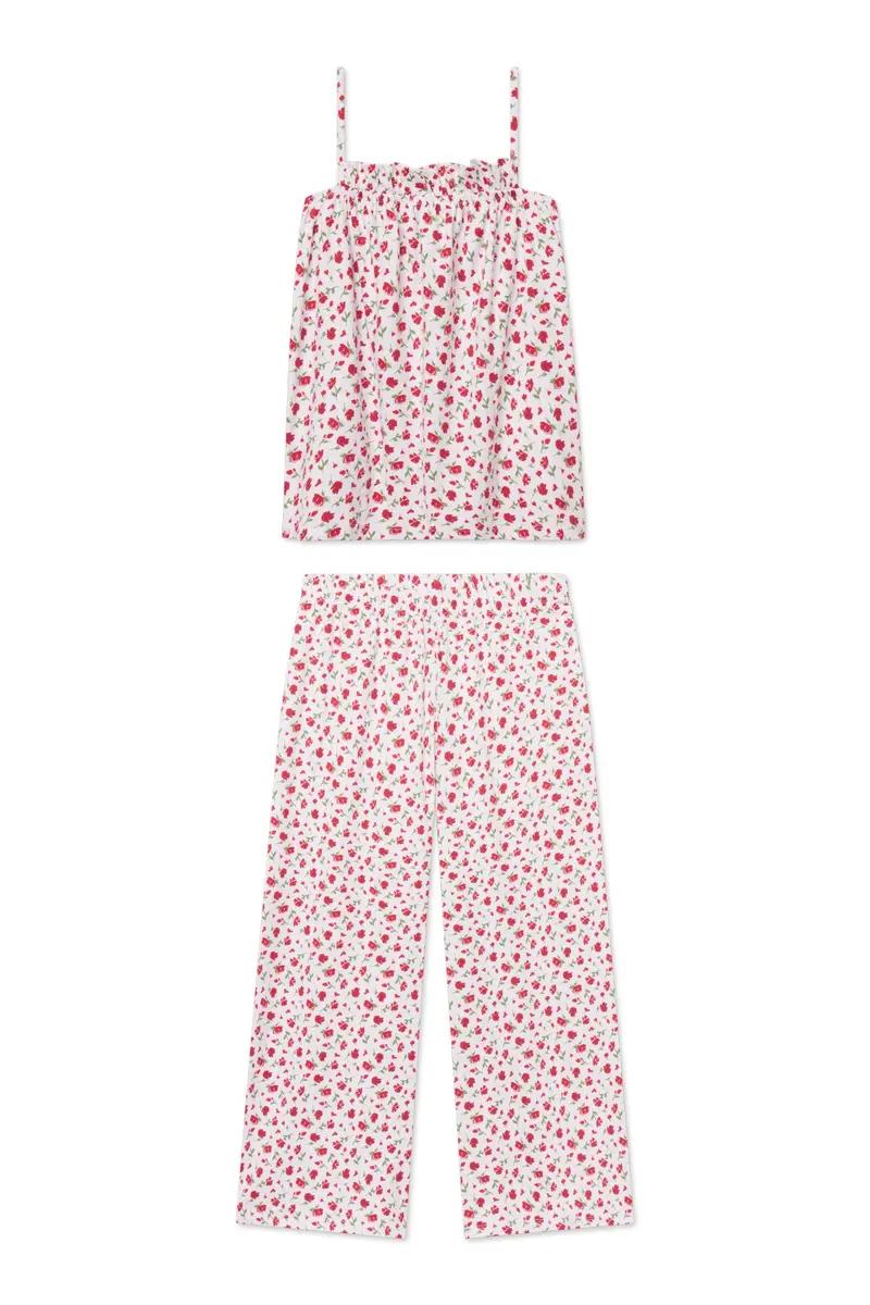 Pima Ruffle Pants Set In Rose Bouquet 1