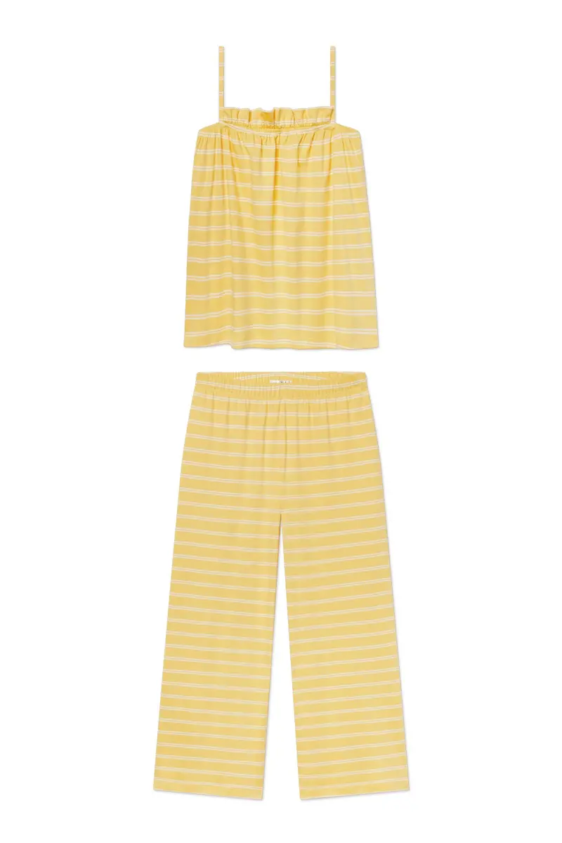 Pima Ruffle Pants Set In Zest Tidal Stripe 1