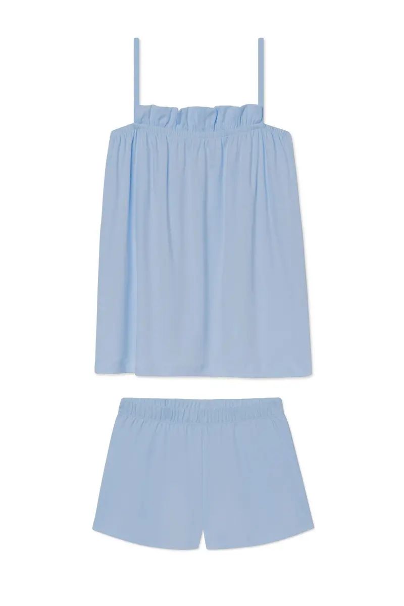 Pima Ruffle Shorts Set In French Blue Solid 1