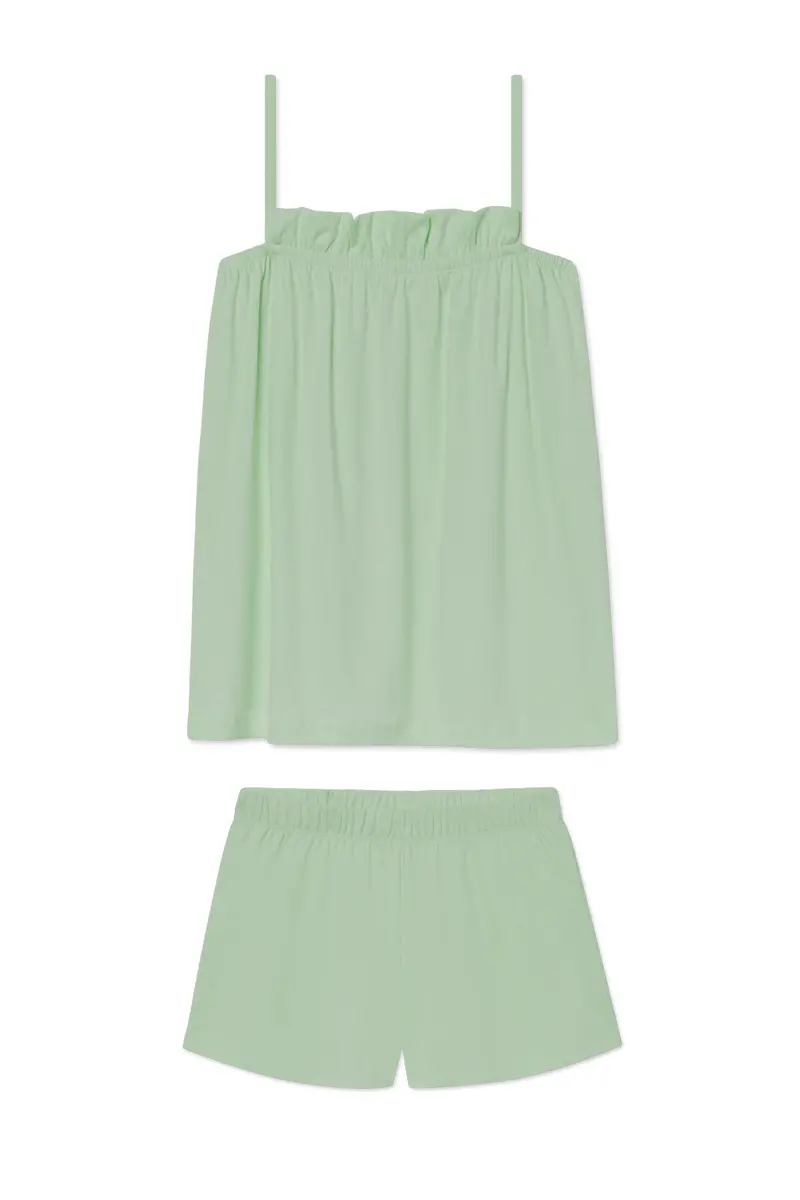 Pima Ruffle Shorts Set In Parisian Green Solid 1