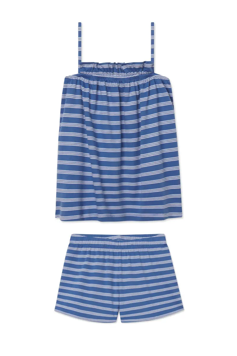 Pima Ruffle Shorts Set In Seaport Triple Stripe 1
