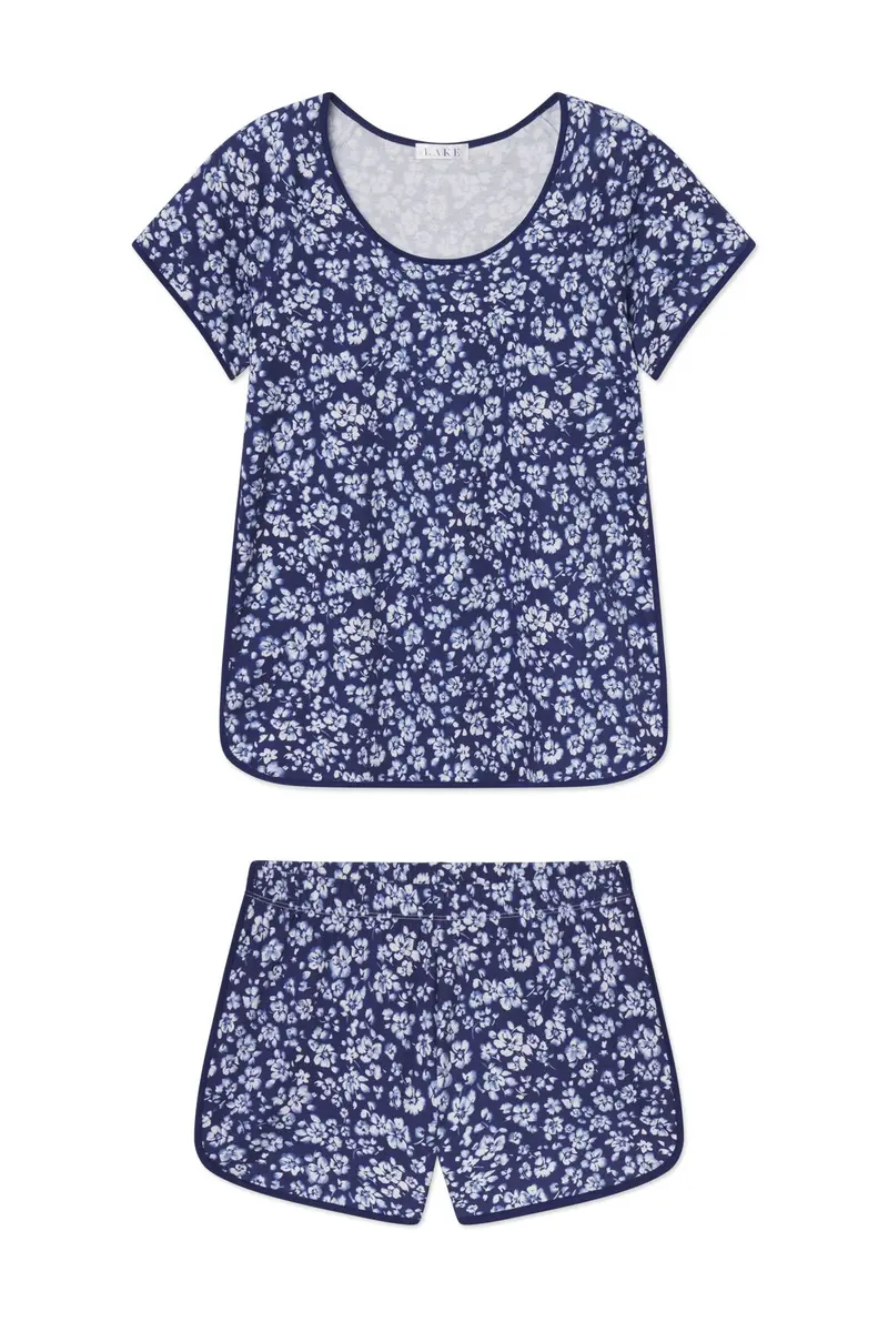 Pima Shorts Set In Blue Depths Anemones 1