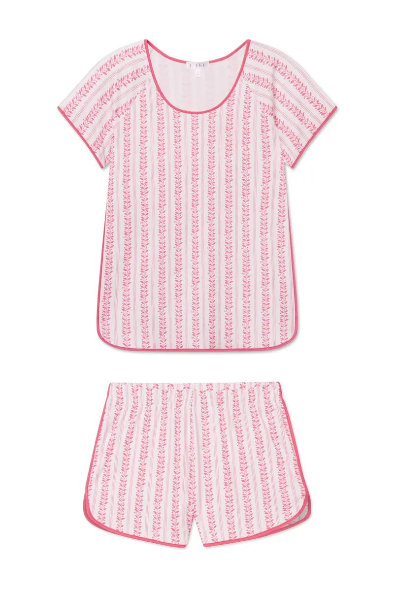 Pima Shorts Set In Winterberry Jasmine Vine 1