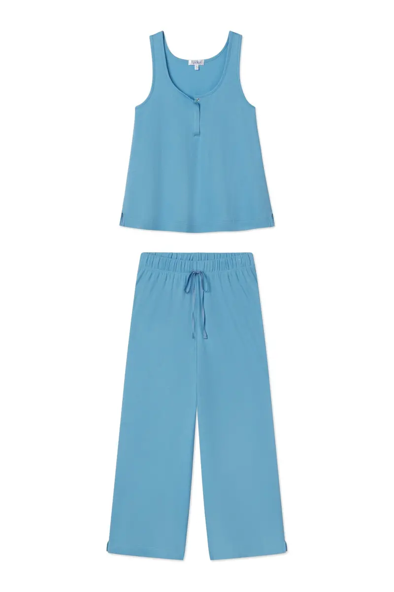 Pointelle Maternity Wide Leg Tank Set In Serene Blue 1
