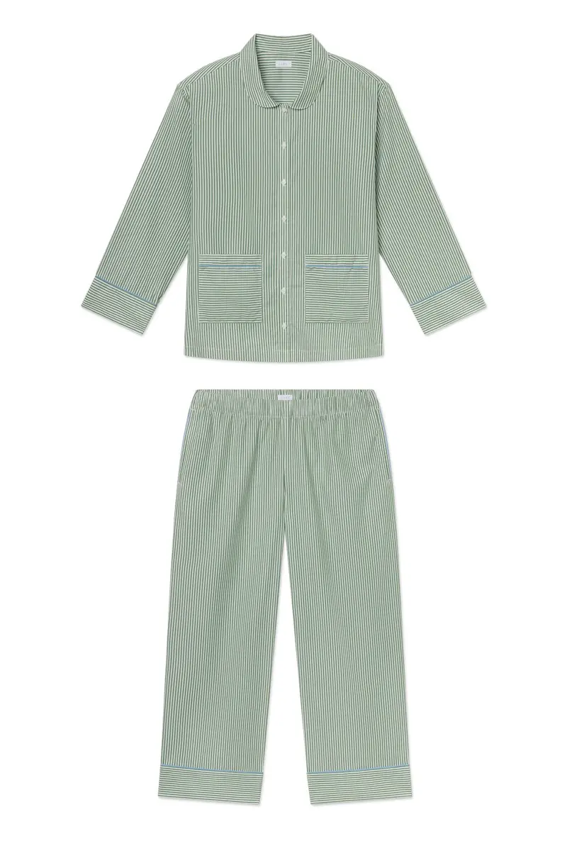 Poplin Piped Long-Long Set In Palm Riviera Stripe 1