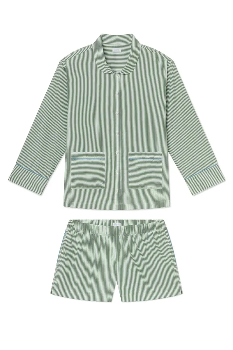 Poplin Piped Long-Short Set In Palm Riviera Stripe 1