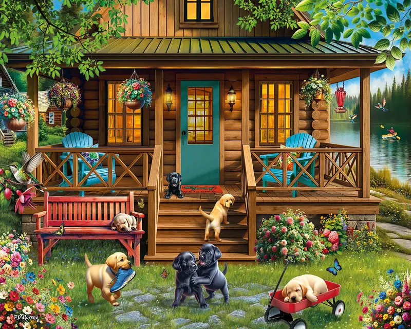 Porch Puppies (2158Pz) - 1000 Piece Jigsaw Puzzle 1