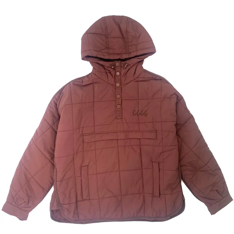 Quilted Puffer Hooded Pullover Jacket - Mocha 1