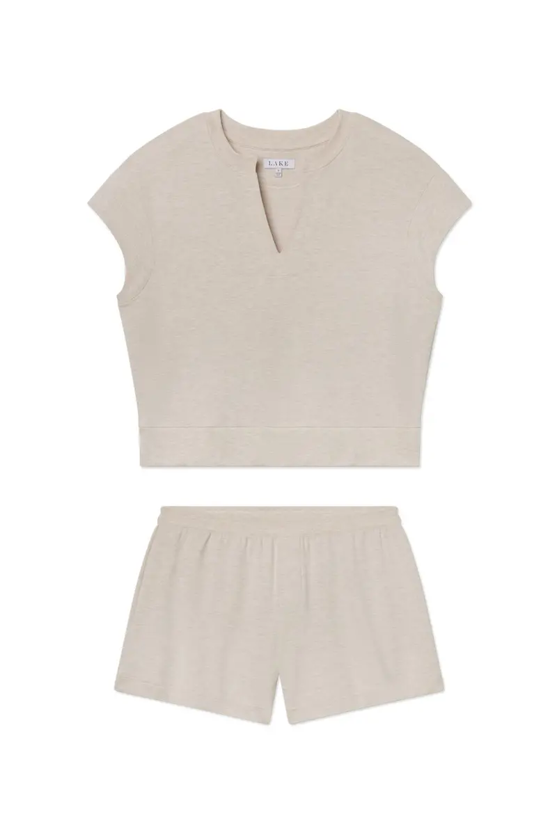Relax Short Sleeve Shorts Set In Oat Heather 1