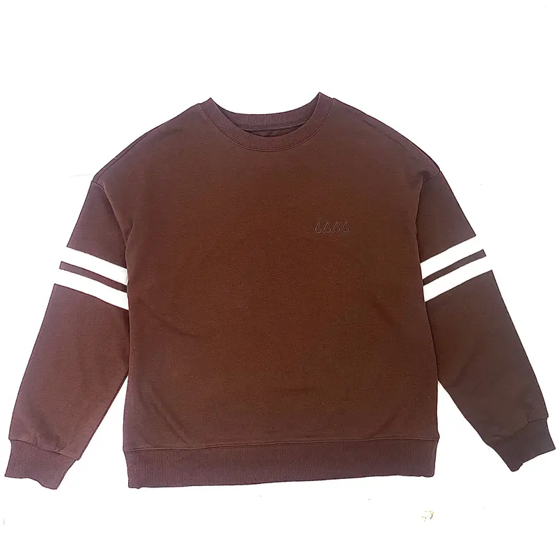 Striped Detail Drop Shoulder Sweatshirt - Brown 1