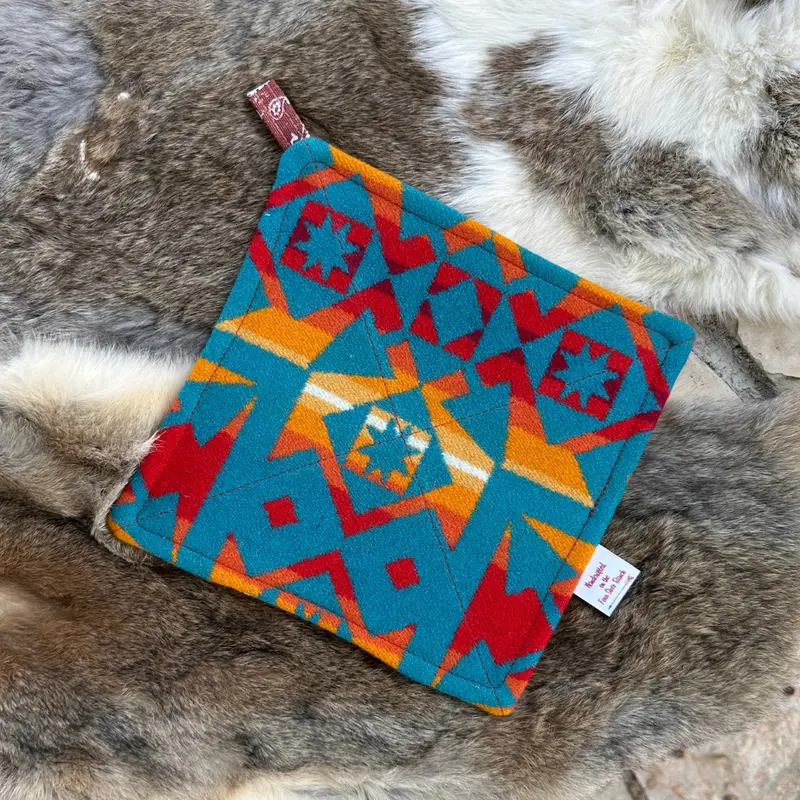 Turquoise & Red #4 Hot Pad 1