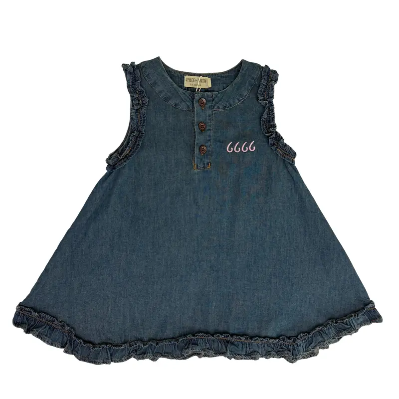 Vintage Denim Ruffle Girls Dress 1