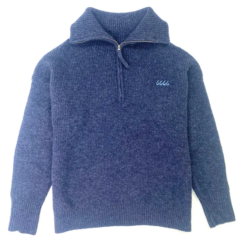 Waffle Pattern Half-Zip Sweater - Navy 1