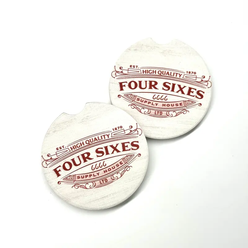 White Four Sixes Supply House Logo Car Coaster- Set Of 2 1