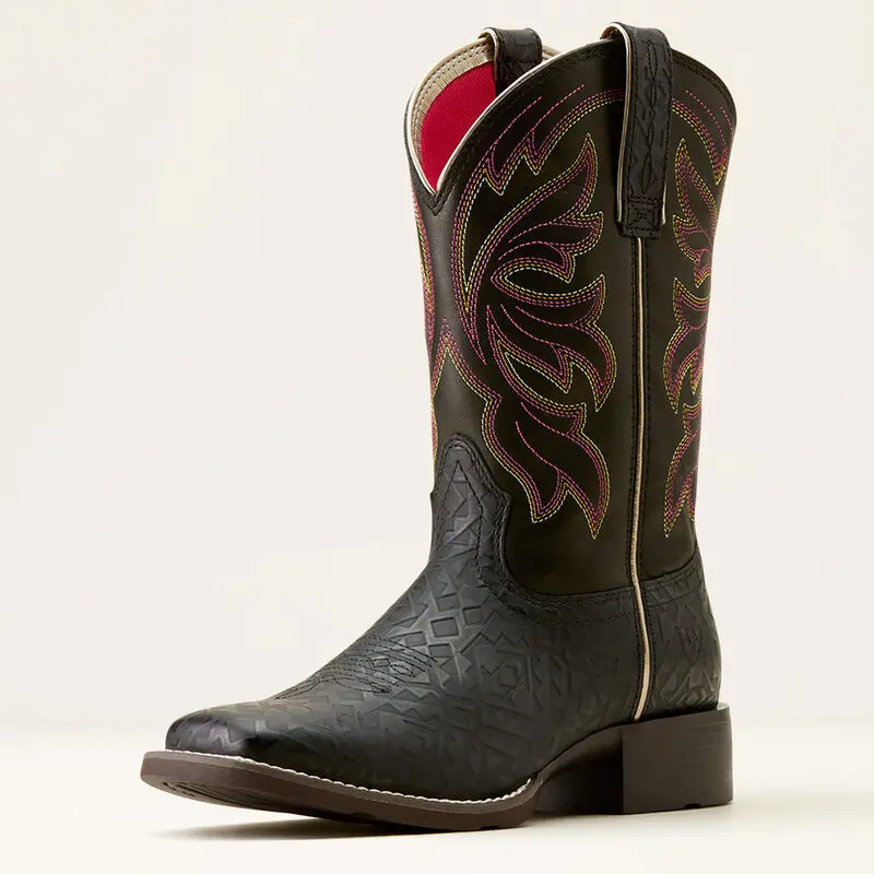 Women's Ariat Buckley Black Emboss Square Toe Boot 1