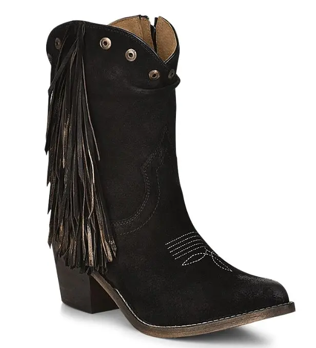 Women's Circle G Black Slouch Fringe Bootie 1