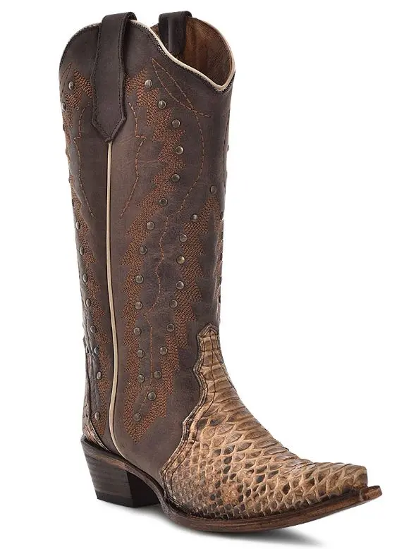 Women's Circle G Chocolate Python Embroidery & Studs Boot 1