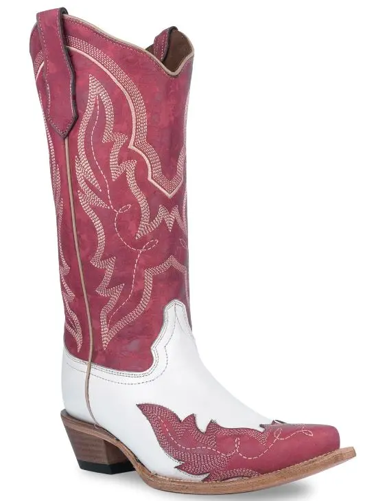 Women's Circle G White/ Pink Wing Tip Overlay & Embroidery Boot 1