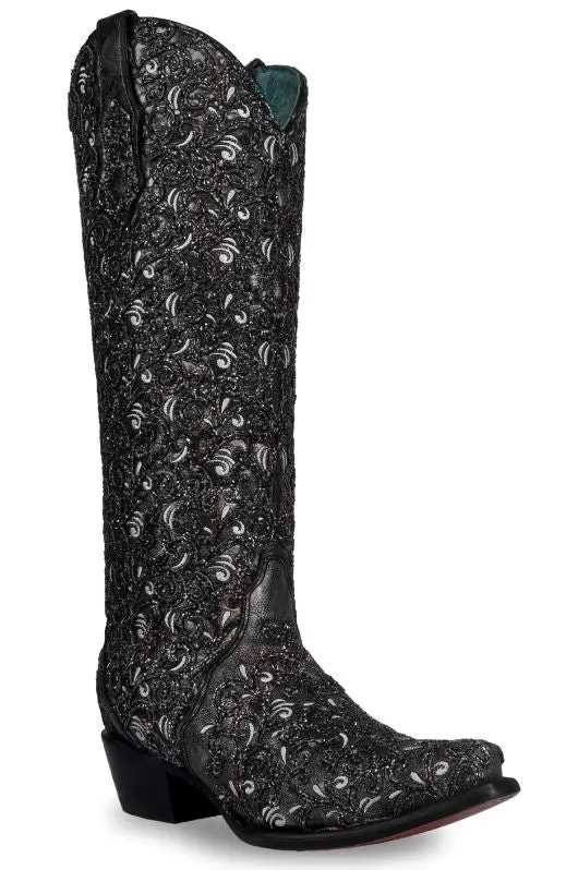 Women's Corral Black Glitter Embroidered Boot 1