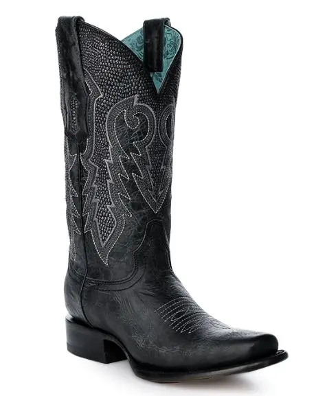 Women's Corral Black/Silver Overlay Square Toe Boot 1
