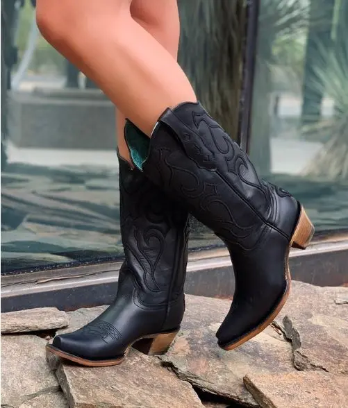 Women's Corral Black Stitch Snip Toe Boots 1
