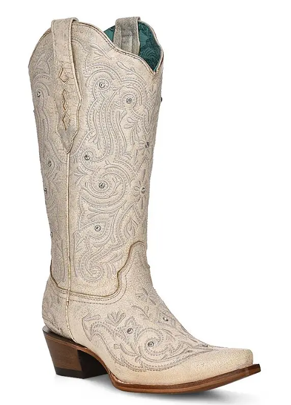 Women's Corral Bone Embroidered & Crystal Boot 1