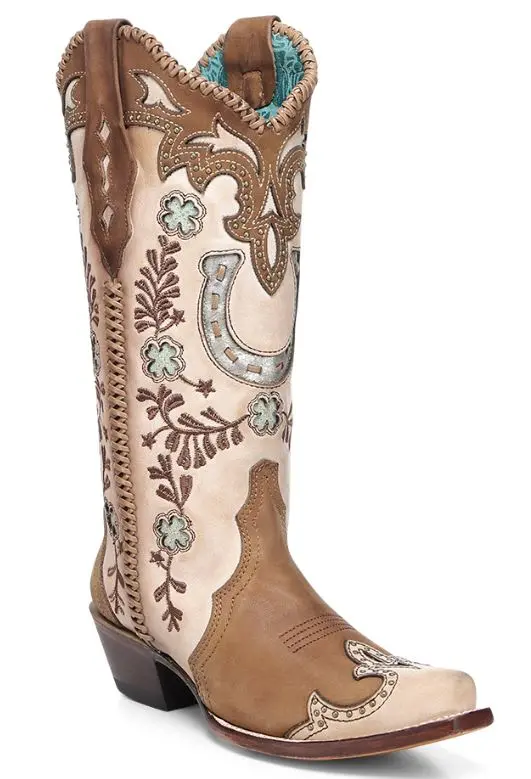 Women's Corral Honey Horseshoe Overlay Boot 1