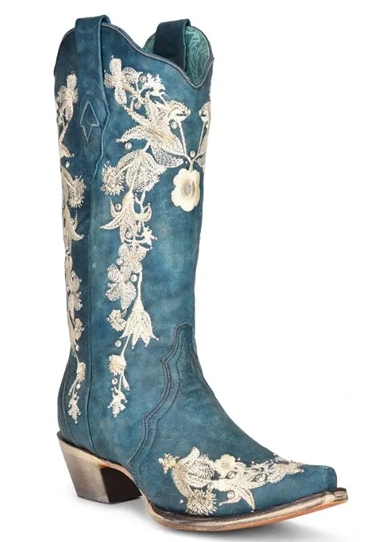 Women's Corral Navy Stud & Floral Embroidery Boot 1