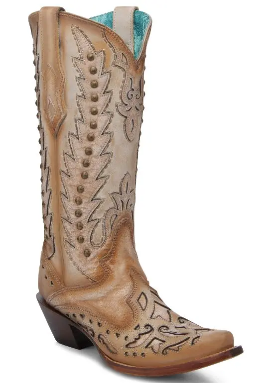 Women's Corral Sand Embroidered & Overlay Stud Boot 1