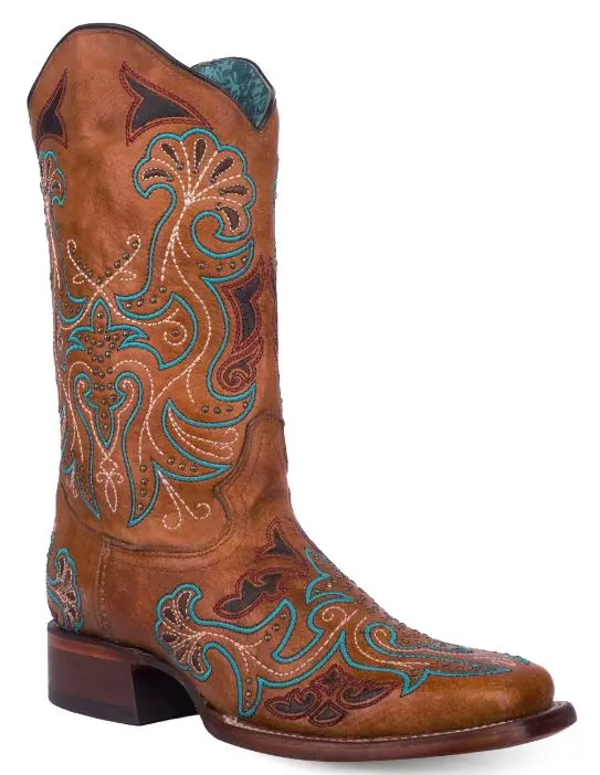 Women's Corral Sand Embroidered & Stud Square Toe Boot 1