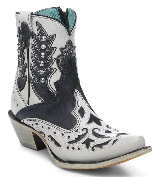 Women's Corral White/Black Embroidered Overlay & Studs Boot 1