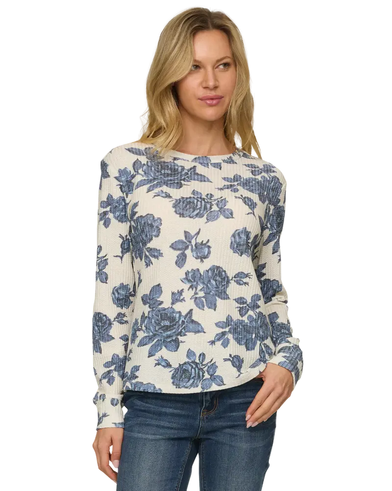 Women's Flag & Anthem Floral Printed Waffle Crew 1