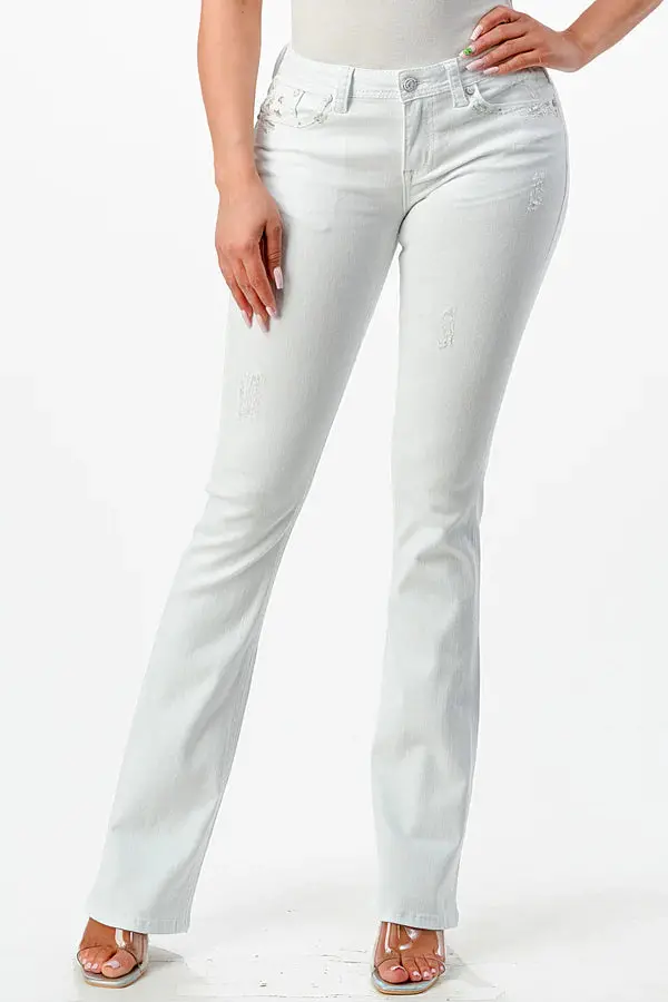Women's Grace In La Star Embroidered White Jean 1