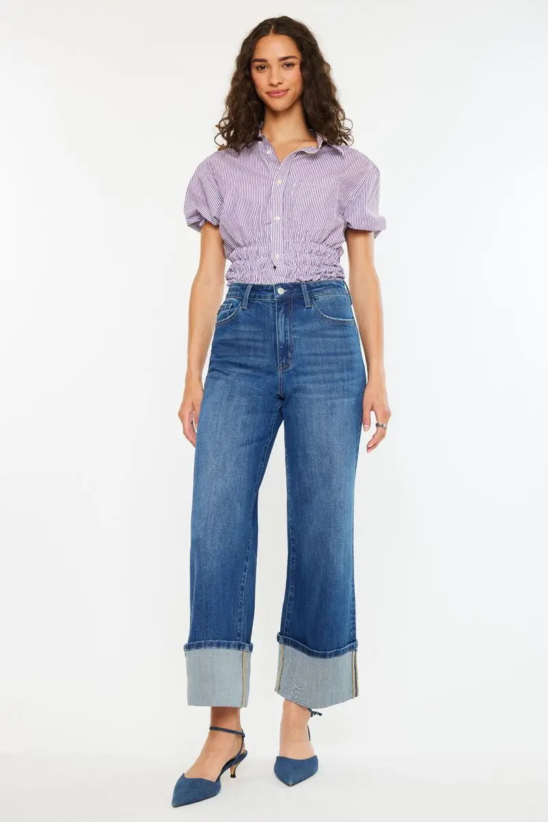 Women's Kancan High Rise Crop Wide Leg Jean 1