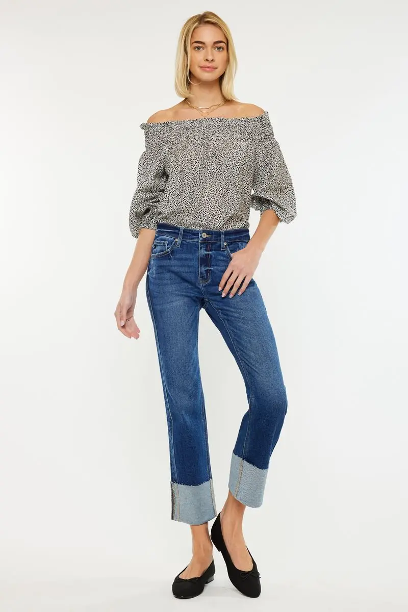 Women's Kancan Mid Rise Crop Straight Jean 1