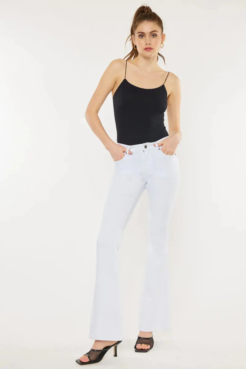 Women's Kancan Petite Mid Rise Flare White Jean 1