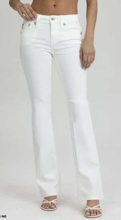 Women's Miss Me Mid Rise Sequin Stud White Jean 1