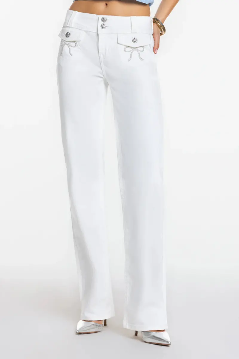 Women's Miss Me Mid Rise Slim Wide Leg White Jean 1