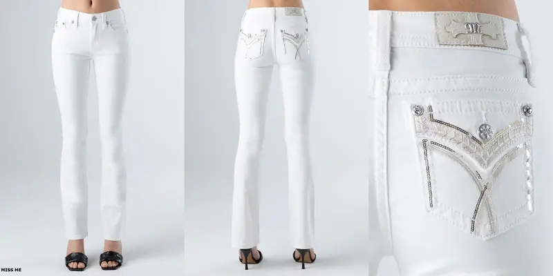 Women's Miss Me Sequin & Embroidered Fo Flap White Jean 1