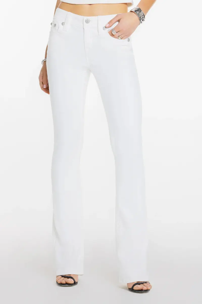 Women's Miss Me Sequin & Wing White Boot Cut Jean 1