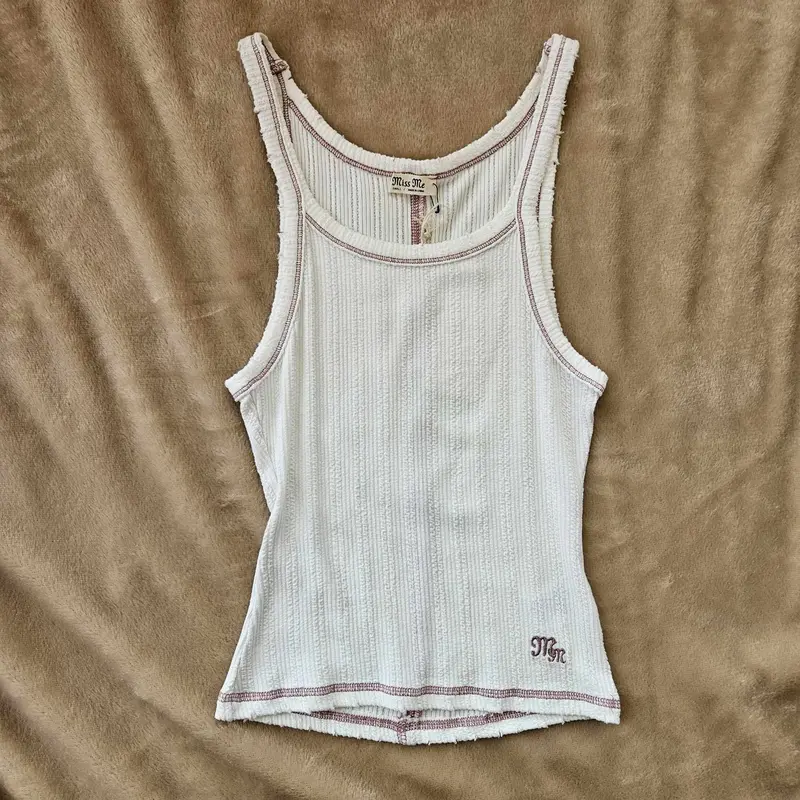 Women's Miss Me White Ribbed Crop Tank Top 1