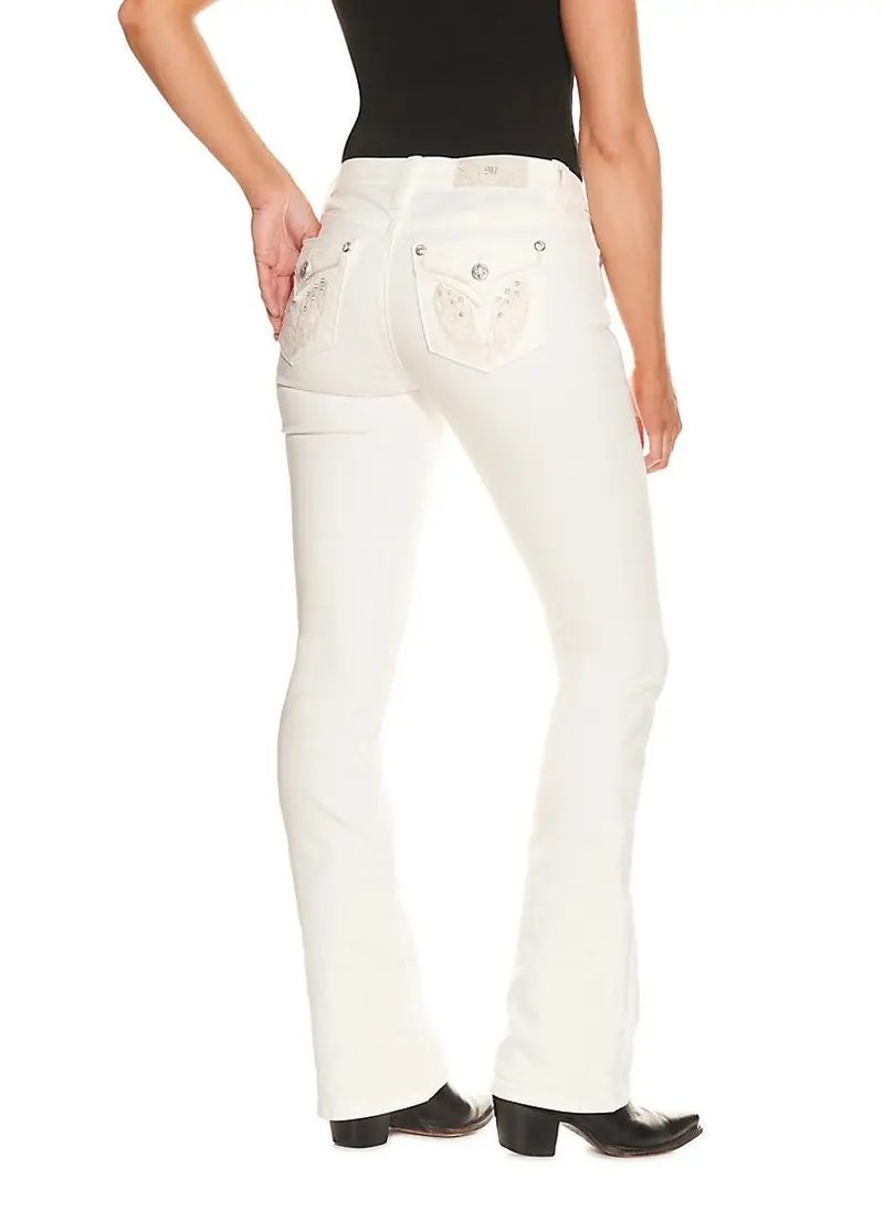 Women's Miss Me White Winged Mid Rise Boot Cut Jean 1
