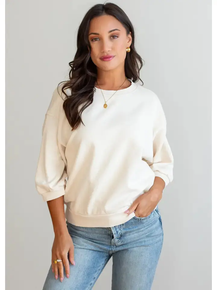Women's Panache Cream Washed Short Sleeve Sweatshirt 1