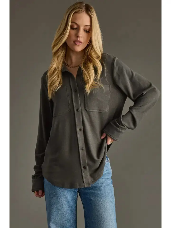 Women's Panache Dark Grey Soft Button Up 1