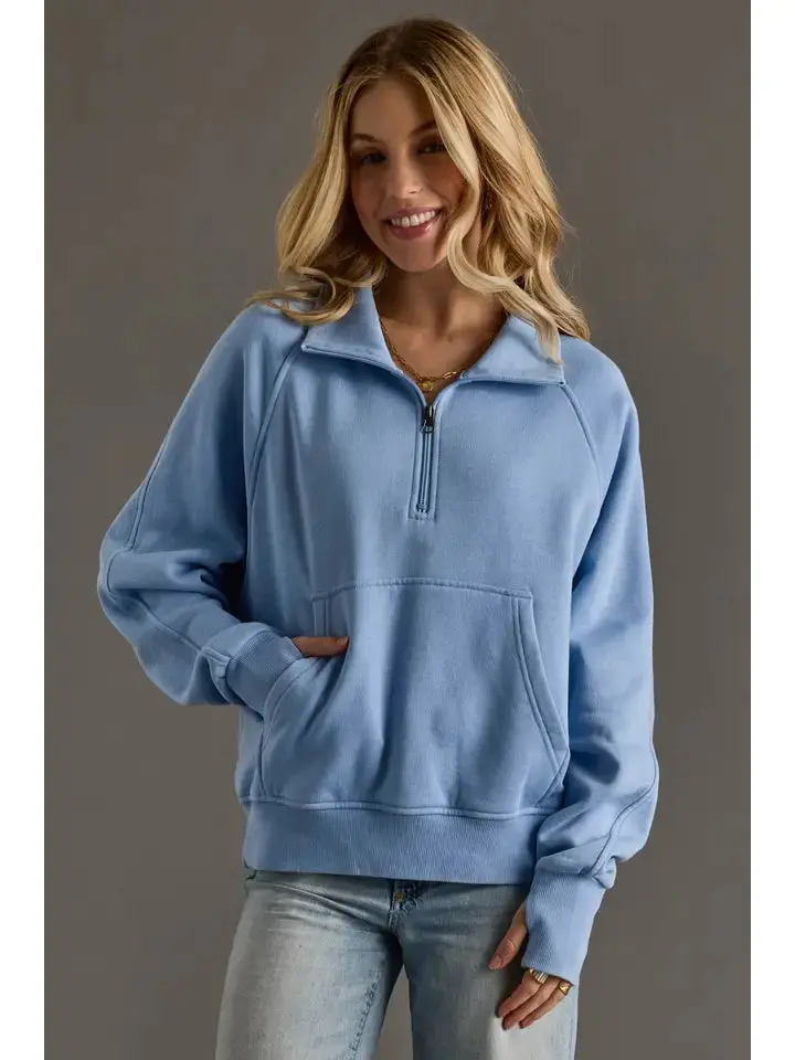 Women's Panache Light Blue 1/4 Zip Sweatshirt 1