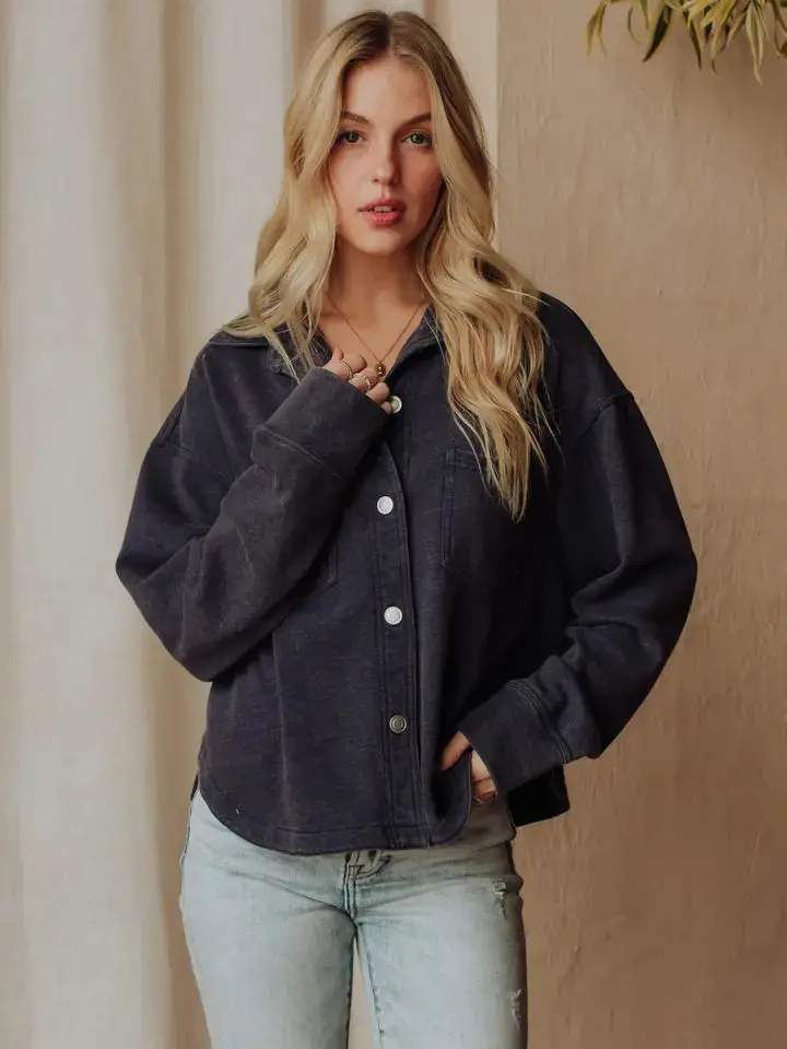 Women's Panache Navy Cropped Button Down Shirt 1